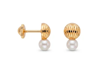 Pendientes bola rallada perla