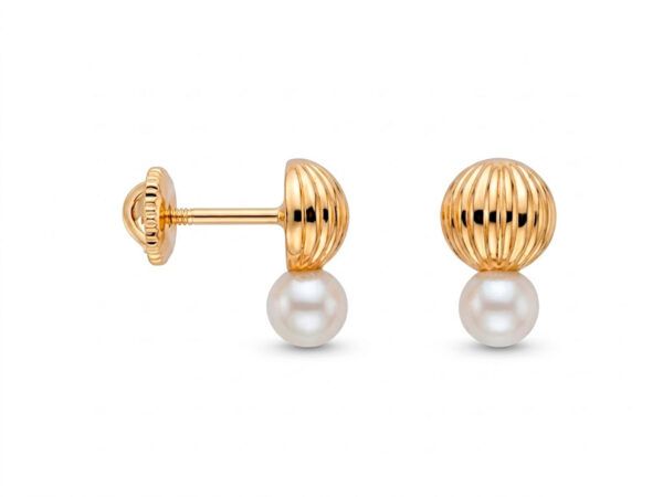 Pendientes bola rallada perla