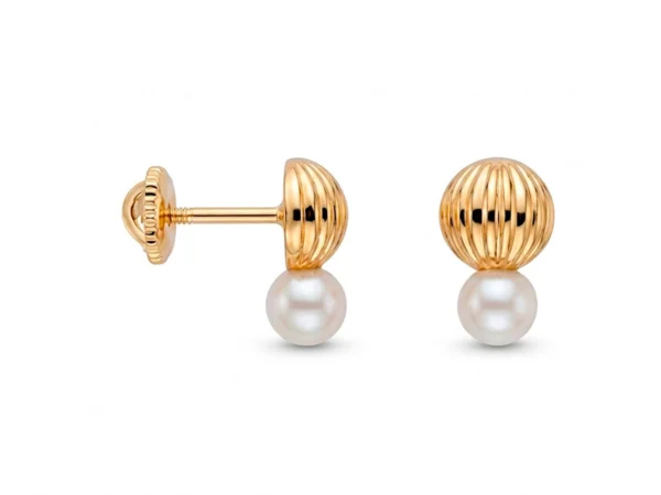 Pendientes bola rallada perla
