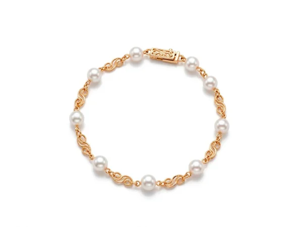 Pulsera oro eslabon perlas