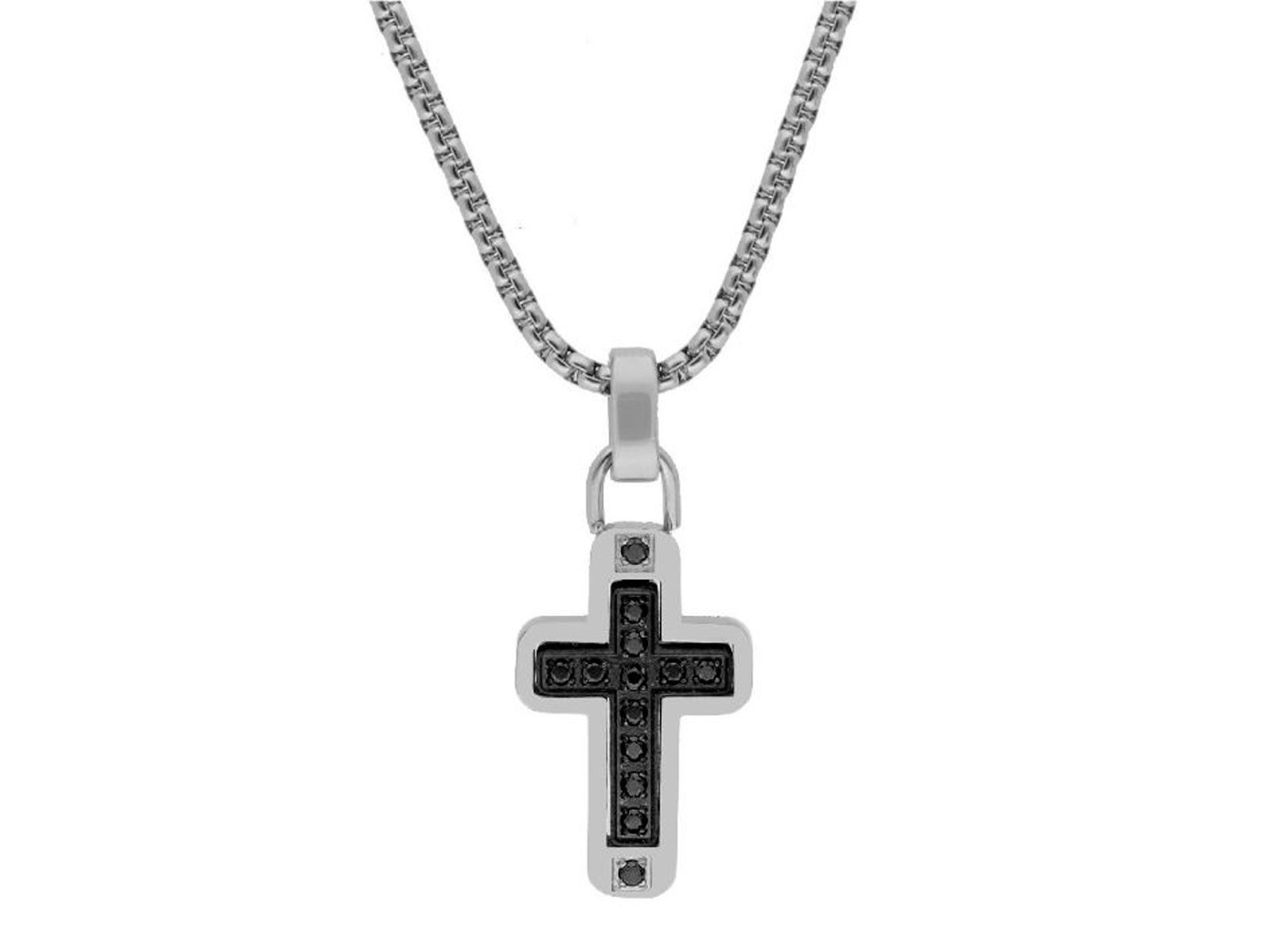 Cadena acero cruz circonitas negras