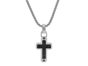 Cadena acero cruz circonitas negras