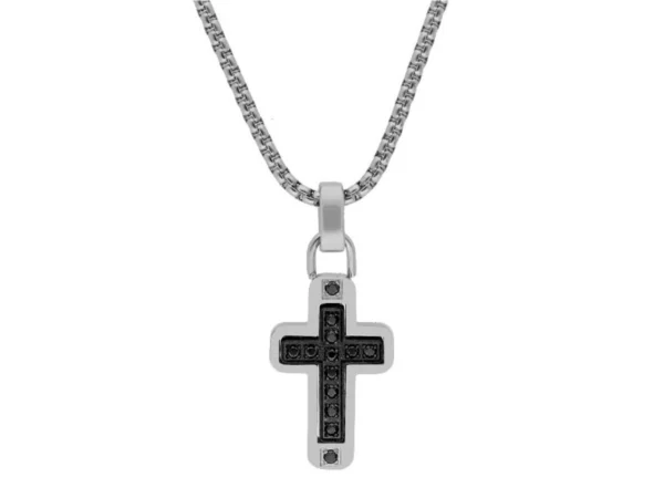 Cadena acero cruz circonitas negras