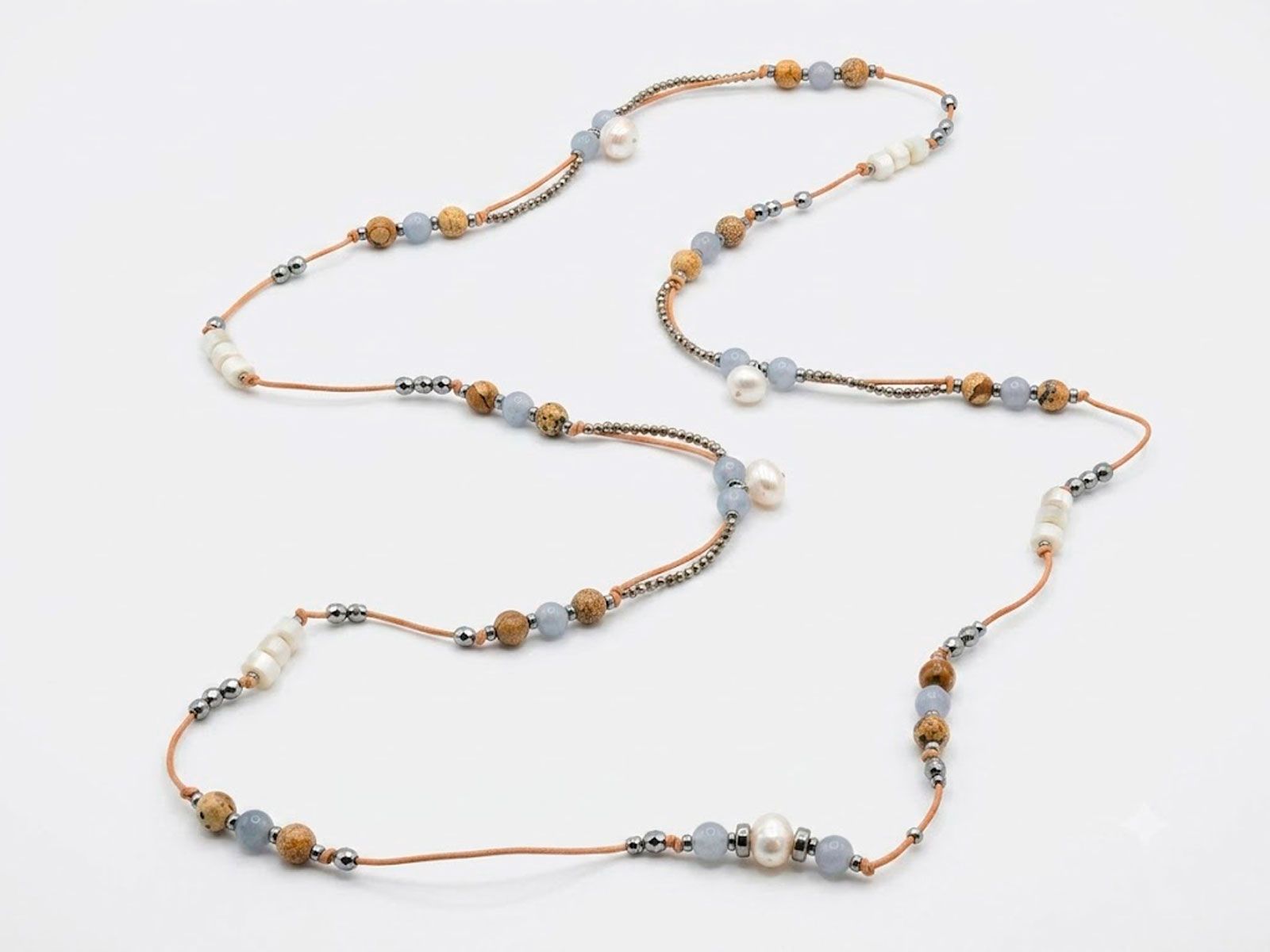 Collar largo perlas aguamarinas