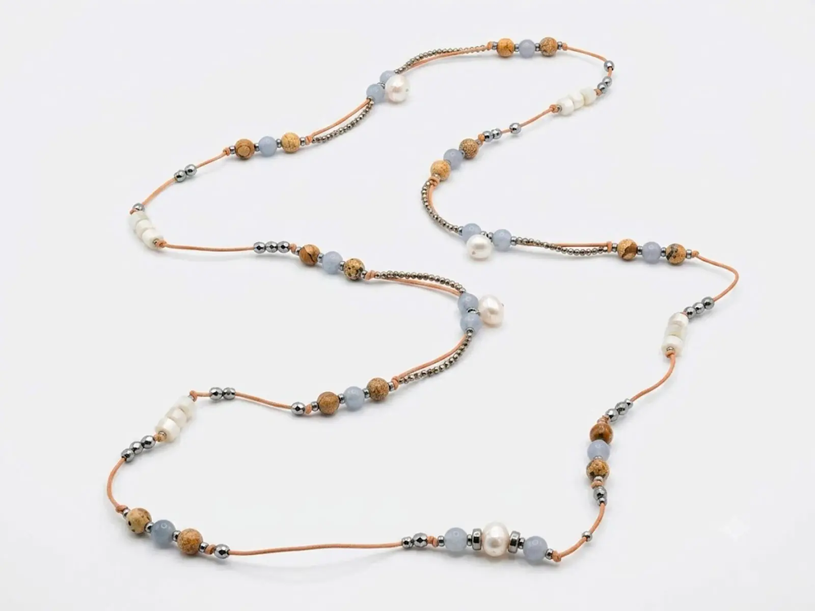 Collar largo perlas aguamarinas